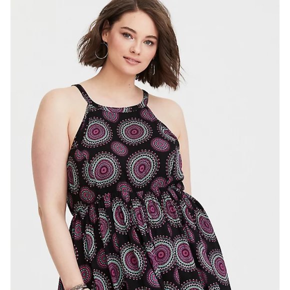 Torrid plus size 4x Medallion Print Hi-Lo Challis Dress black purple and teal - Picture 3 of 14